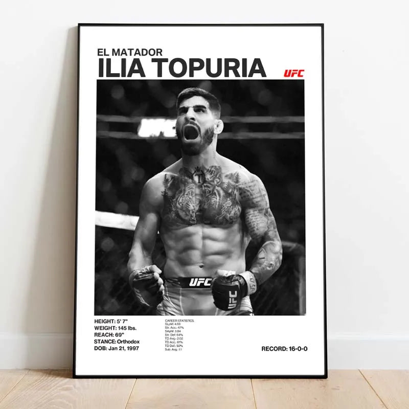 Black and White Boxing Legends ILIA TOPURIA Canvas Poster Boxing Fighting Canvas Print Painting Wall Decor for Gym Home Decor